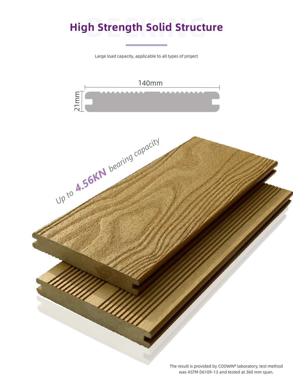 Outside 3D Wood Grain Solid WPC Composite Decking