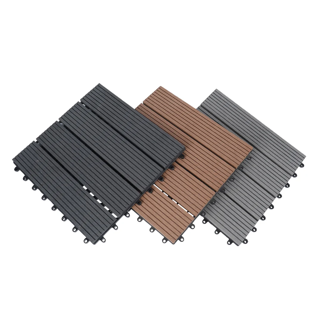 Outdoor Interlock WPC Floor Hollow Tile Deck 300 X 300 X 22 mm Wood Fiber+HDPE Engineered Flooring DIY Waterproof Composite Tile