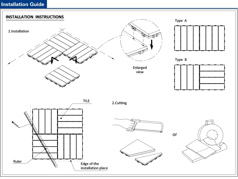 Durable Injection DIY Tile with Interlocking Plastic Base Interlocking Tile WPC Tile